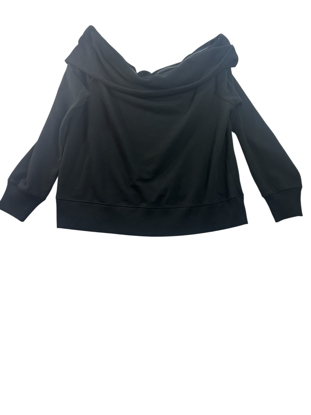 American Eagle Foldover Off The Shoulder Sweatshirt Womens Size Medium Black Top